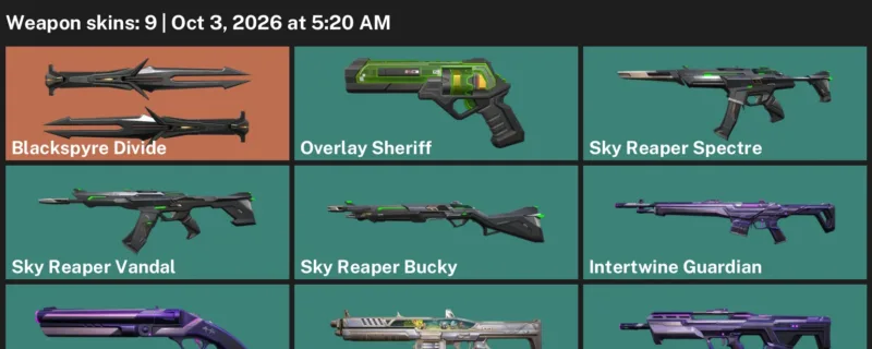 Valorant account inventory for LVL 47 · Sky Reaper Vandal & Overlay Sheriff