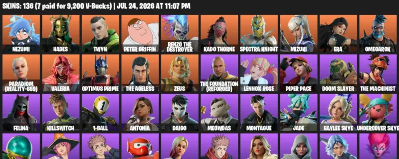 Fortnite Accounts listing: LVL 1971 - Nezumi - Hades - 136 Outfits - 136 outfits