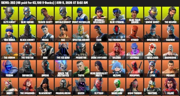 Fortnite account inventory for LVL 5027 - Elite Agent - Blue Squire - 293 Outfits