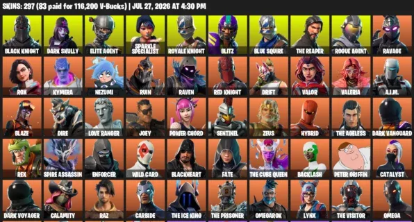 Fortnite Accounts listing: LVL 2706 - Black Knight - Dark Skully - 297 Outfits - 297 outfits