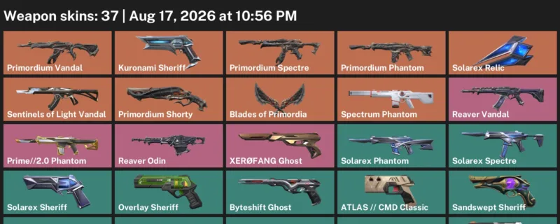 Valorant account inventory for LVL 236 · Kuronami Sheriff & Monstrocity Sheriff