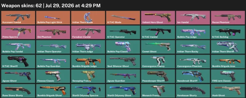 Valorant Accounts listing: LVL 254 · Iridian Thorn Blade & K/TAC Blade · 62 Skins - Platinum 1, 62 skins