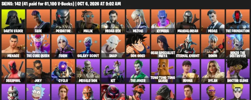 Fortnite account inventory for Darth Vader - Fade - 120 Outfits