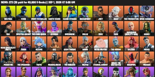 Fortnite account inventory for LVL 4578 - Sultura - Fixer - 273 Outfits
