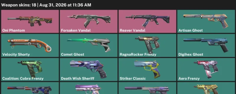 Valorant account inventory for LVL 360 · Forsaken Vandal & Death Wish Sheriff