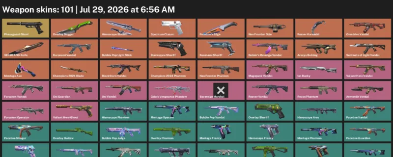 Valorant Accounts listing: LVL 130 · Champions 2024 Blade & Overlay Dagger · 101 Skins - Diamond 1, 101 skins