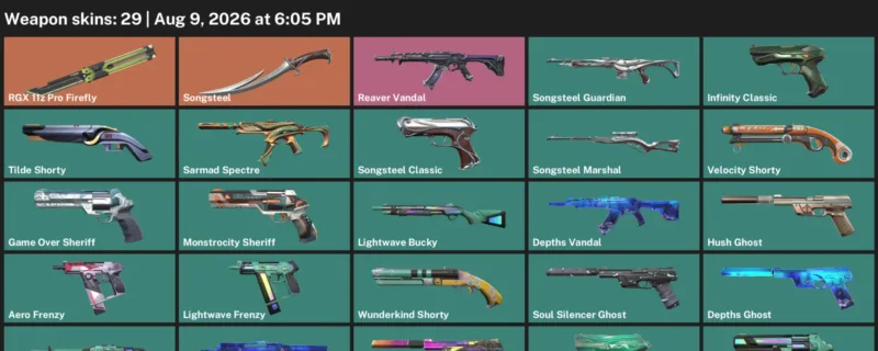Valorant account inventory for LVL 170 · Depths Vandal & Game Over Sheriff