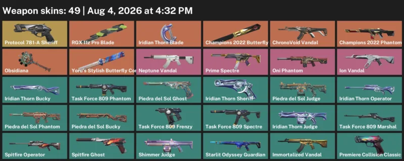 Valorant account inventory for LVL 108 · Champions 2022 Phantom