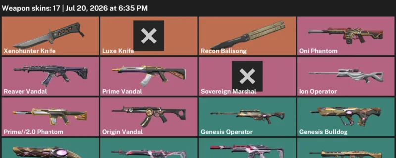 Valorant Accounts listing: LVL 47 · Luxe Knife & Xenohunter Knife · 17 Skins - Silver 2, 17 skins