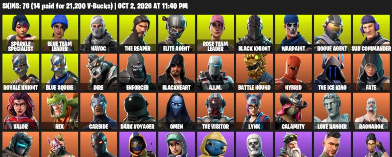 Fortnite account inventory for Sparkle Specialist - Blue Team Leader - 76 Outfits