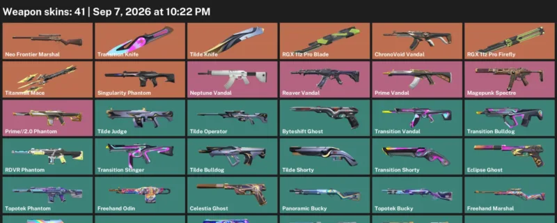 Valorant account inventory for LVL 167 · RGX 11z Pro Blade & Tilde Knife & 41 Skins RGX 11z Pro Blade