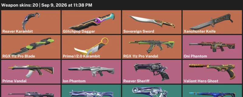 Valorant account inventory for LVL 97 · Reaver Karambit & Glitchpop Dagger & Prime