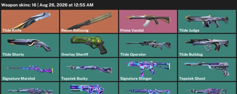 Valorant account inventory for LVL 100 · Prime Vandal & Tilde Knife