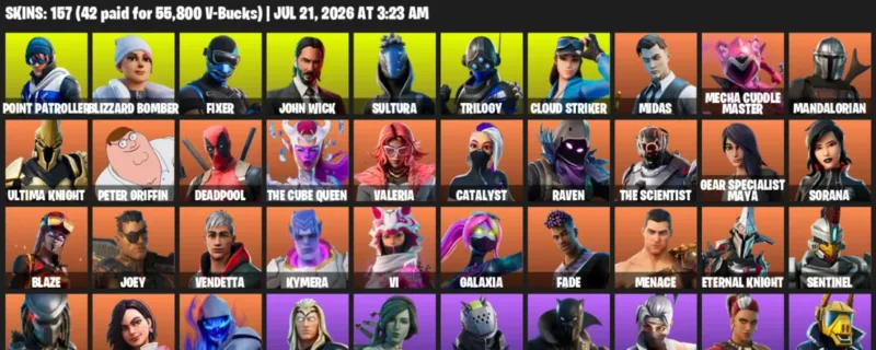 Fortnite Accounts listing: LVL 1926 - Point Patroller - Blizzard Bomber - 157 Outfits - 157 outfits