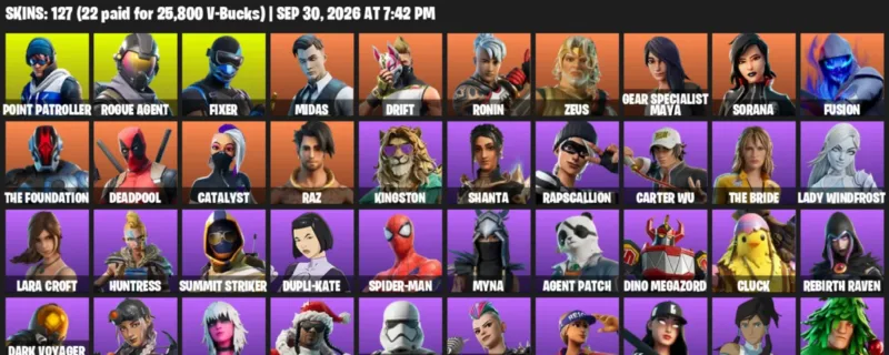 Fortnite account inventory for Point Patroller - Rogue Agent - 120 Outfits