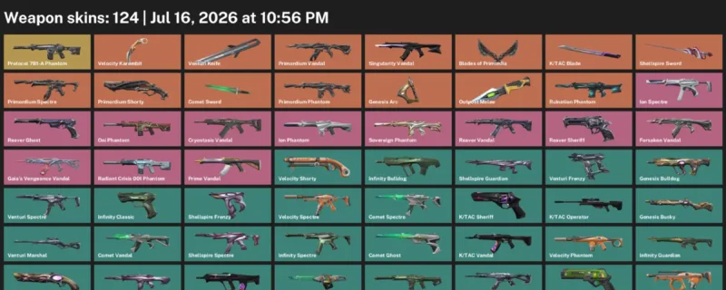 Valorant Accounts listing: LVL 231 · Comet Sword & K/TAC Blade · 124 Skins - Gold 1, 124 skins