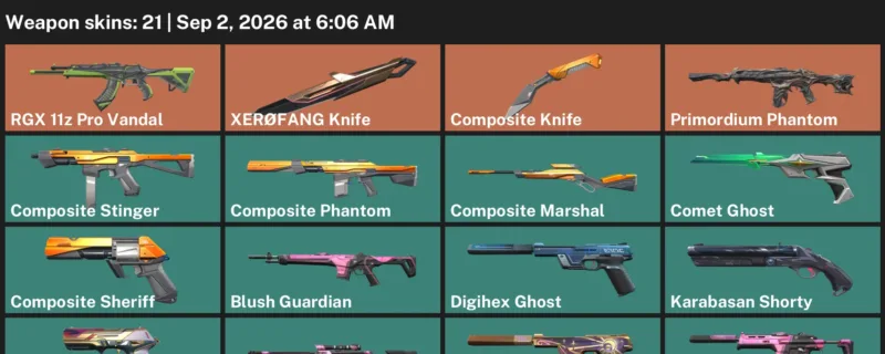 Valorant account inventory for LVL 142 · XerØFang Knife & 21 Skins Composite Knife