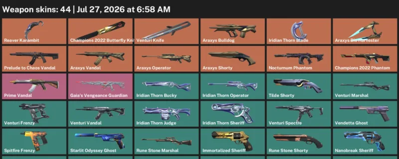 Valorant Accounts listing: LVL 137 · Champions 2022 Butterfly Knife & Iridian Thorn Blade · 44 Skins - Silver 2, 44 skins