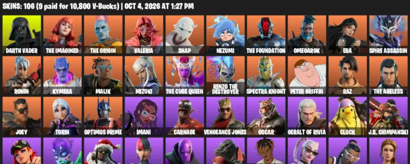 Fortnite account inventory for Darth Vader - The Imagined - 106 Outfits