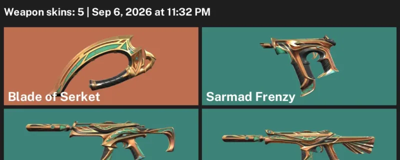 Valorant account inventory for LVL 8 · Blade of Serket & Sarmad Vandal