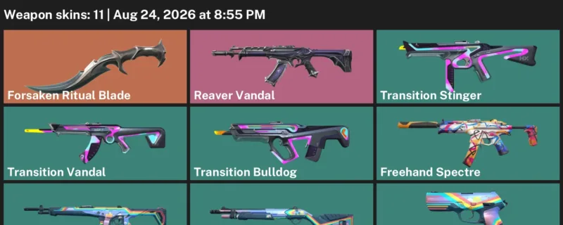 Valorant account inventory for LVL 48 · Forsaken Ritual Blade & Reaver Vandal