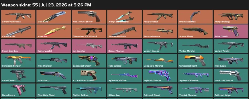 Valorant Accounts listing: LVL 180 · Ignite Fan & Reaver Karambit · 55 Skins - Diamond 1, 55 skins