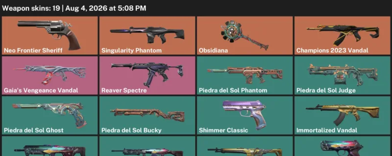 Valorant account inventory for LVL 96 · 19 Skins Champions 2023 Vandal & Immortalized Vandal