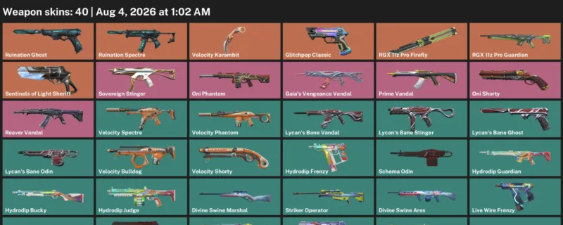 Valorant account inventory for LVL 112 · Velocity Karambit & Glitchpop Classic