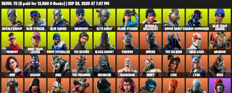 Fortnite account inventory for Royale Knight - Blue Striker - 79 Outfits