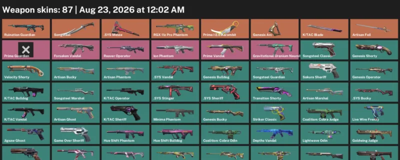 Valorant account inventory for LVL 224 · 2.0 Karambit & Tac Blade