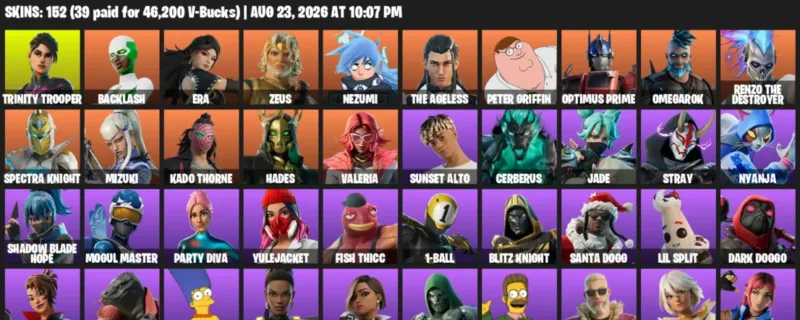 Fortnite account inventory for LVL 2966 - Trinity Trooper - Backlash - 152 Outfits
