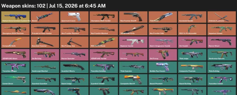 Valorant Accounts listing: LVL 206 · Tilde Knife & XERØFANG Knife · 102 Skins - Silver 1, 102 skins