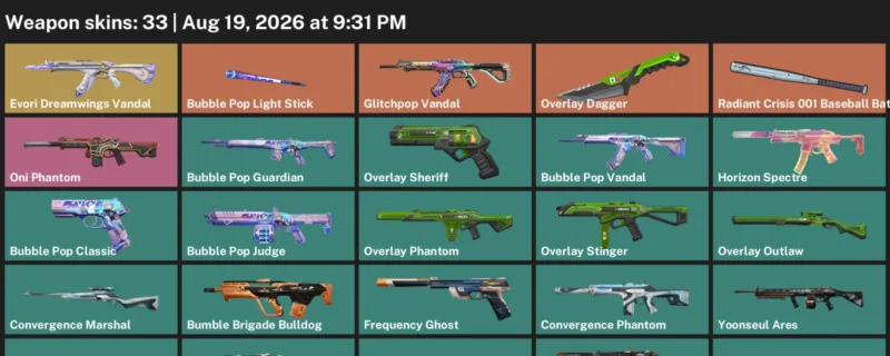 Valorant account inventory for LVL 113 · Overlay Dagger & Bubble Pop Vandal