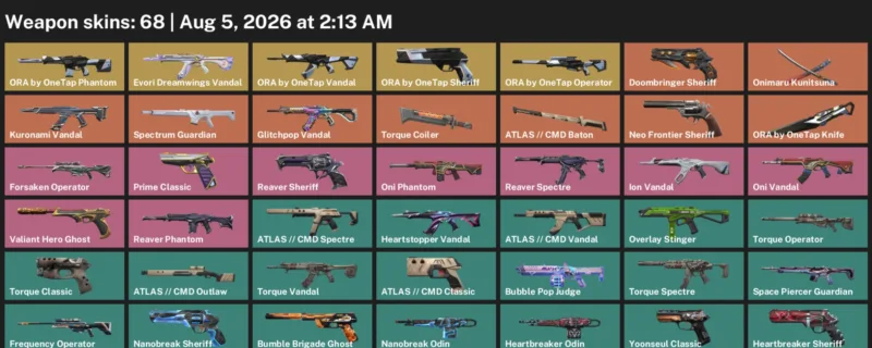 Valorant account inventory for LVL 103 · Ora by OneTap Knife & Cmd Vandal