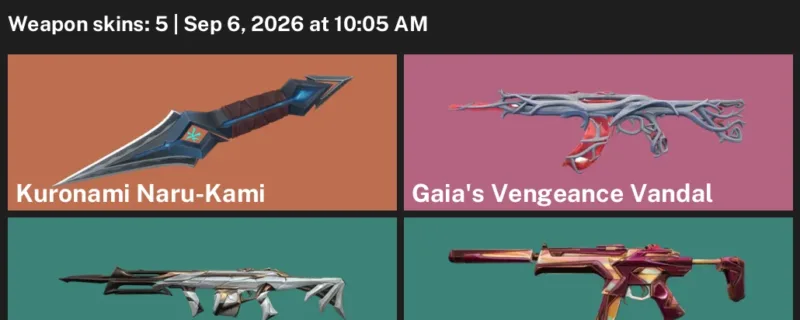 Valorant account inventory for LVL 5 · Kuronami Naru-Kami & Gaia's Vengeance Vandal