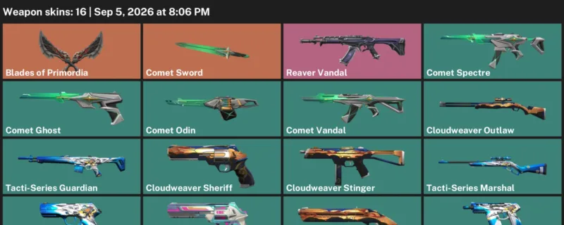 Valorant account inventory for LVL 47 · Cloudweaver Sheriff & Blades of Primordia