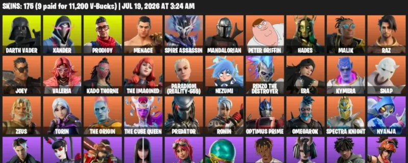 Fortnite Accounts listing: LVL 3351 - Darth Vader - Xander - 175 Outfits - 175 outfits