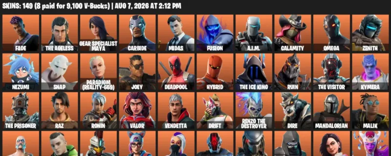 Fortnite account inventory for LVL 2118 - Fade - The Ageless - 149 Outfits