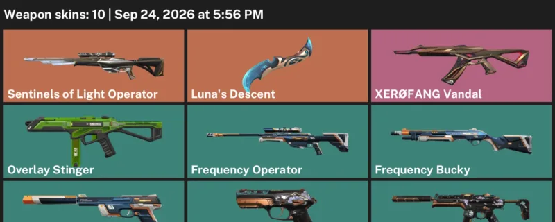 Valorant account inventory for LVL 17 · XerØFang Vandal & Frequency Operator