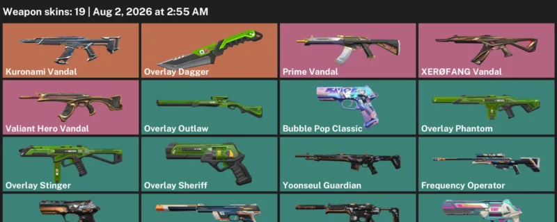 Valorant account inventory for LVL 75 · Kuronami Vandal & Overlay Dagger