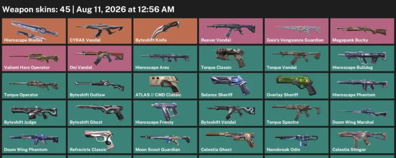 Valorant account inventory for LVL 159 · Byteshift Knife & Cmd Classic