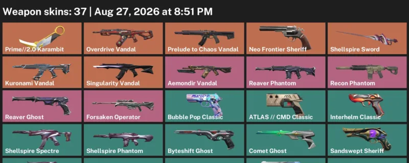 Valorant account inventory for LVL 270 · 2.0 Karambit & 37 Skins Prime