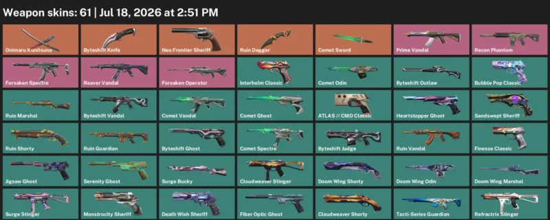 Valorant Accounts listing: LVL 286 · Byteshift Knife & Comet Sword · 61 Skins - Diamond 2, 61 skins
