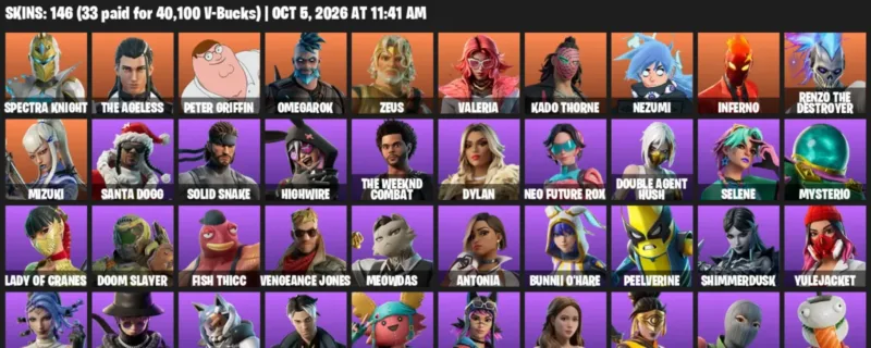 Fortnite account inventory for Spectra Knight - The Ageless - 120 Outfits