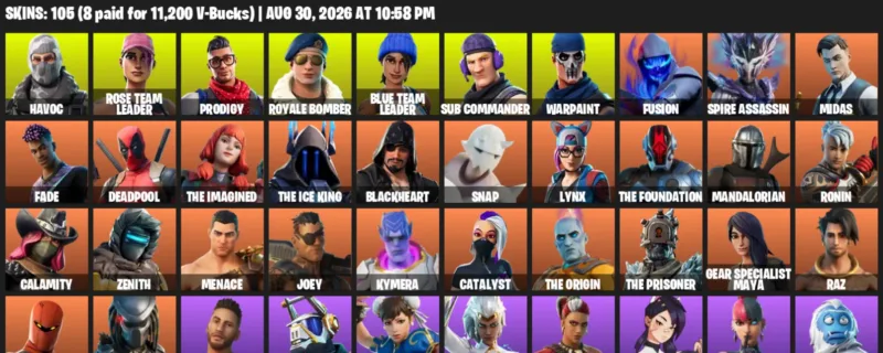 Fortnite account inventory for LVL 1651 - Havoc - Rose Team Leader - 105 Outfits