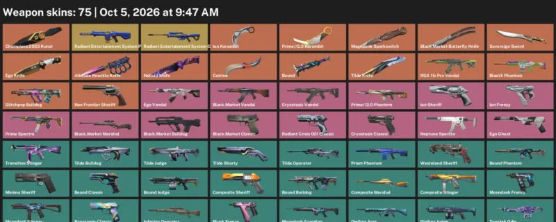 Valorant account inventory for LVL 63 · Champions 2023 Kunai & Ion Karambit