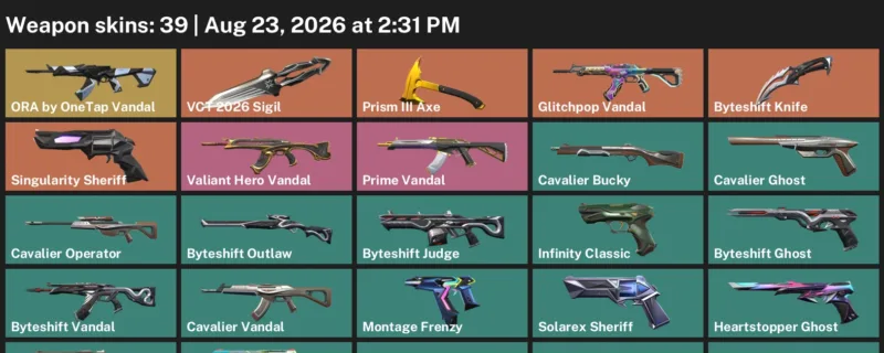 Valorant account inventory for LVL 206 · Byteshift Knife & Byteshift Vandal