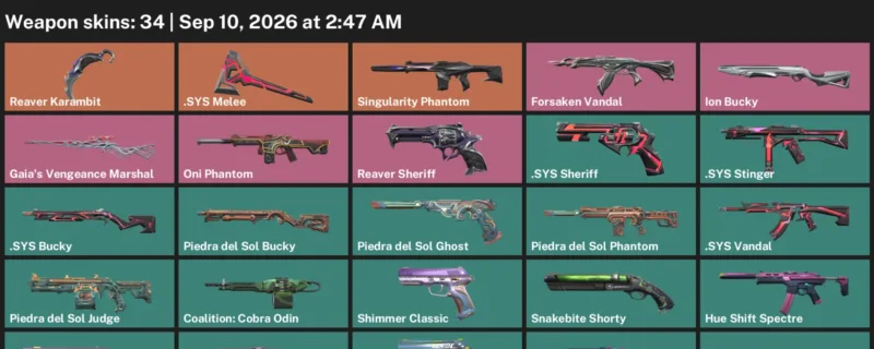 Valorant account inventory for LVL 114 · Reaver Karambit & Sys Vandal