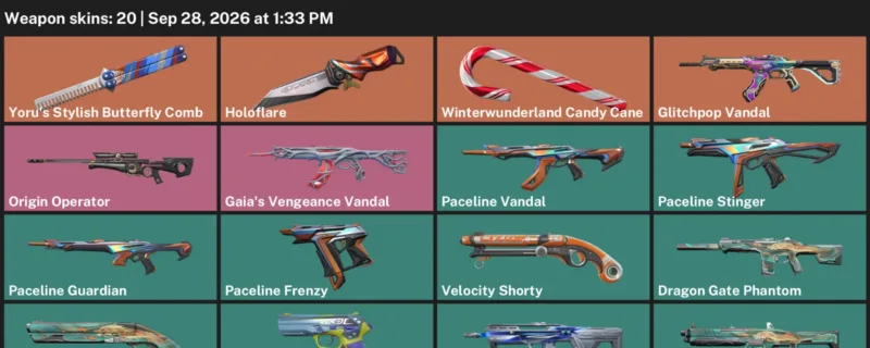 Valorant account inventory for LVL 82 · Glitchpop Vandal & Dragon Gate Phantom