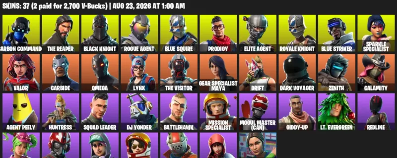 Fortnite account inventory for LVL 533 - Carbon Commando - The Reaper - 37 Outfits